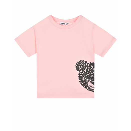 Розовая футболка с черным принтом &quot;медвежонок&quot; Moschino | Фото 1