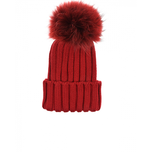 Красная шапка с меховым помпоном Catya | Фото 1
