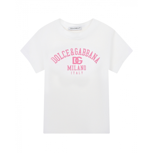 Белая футболка с розовым лого Dolce&Gabbana | Фото 1