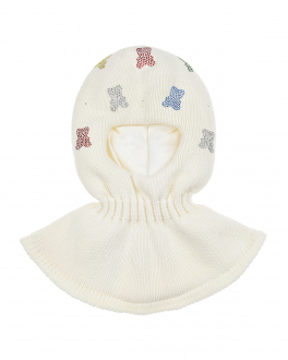 Белая шапка-шлем с медвежатами из страз Chobi Белый, арт. WHZ-21029 WHITE | Фото 2