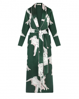 Зеленый шелковый халат с принтом &quot;Waltz&quot; Olivia von Halle Зеленый, арт. CAPABILITY - WALTZ  WALTZ | Фото 1
