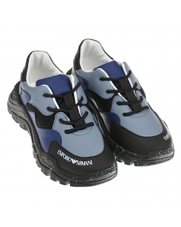 Кожаные кроссовки с синими вставками Emporio Armani Синий, арт. XYX008 XOI56 Q554 | Фото 1