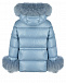 Голубая глянцевая куртка с меховой отделкой Moncler | Фото 2