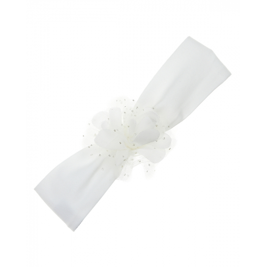 Белая повязка с кружевным цветком Monnalisa | Фото 1