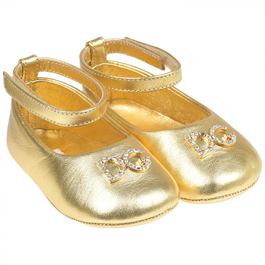 Золотистые пинетки-туфли Dolce&Gabbana | Фото 1