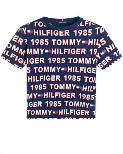 Синяя футболка со сплошным логотипом Tommy Hilfiger | Фото 1