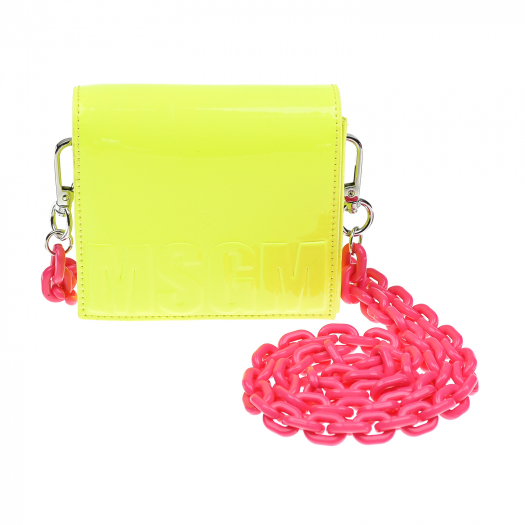 Желтая сумка с розовой цепочкой, 12x11x3 см MSGM | Фото 1
