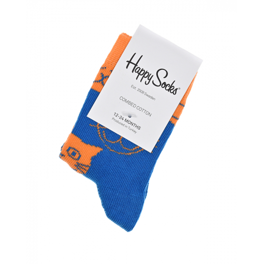 Синие носки с принтом &quot;коты&quot; Happy Socks | Фото 1