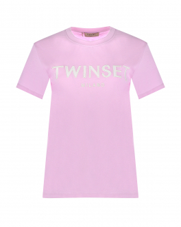 Розовая футболка с белым лого TWINSET Розовый, арт. 221TP2540 00509 | Фото 1