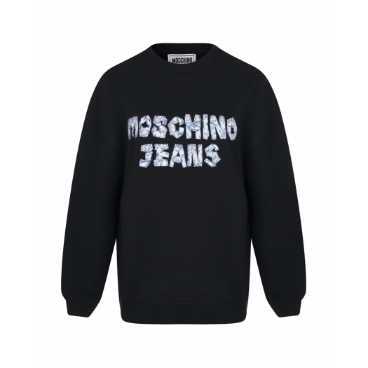 Черный свитшот с голубым лого Mo5ch1no Jeans | Фото 1