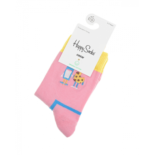 Розовые носки с принтом &quot;печенье и молоко&quot; Happy Socks | Фото 1