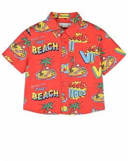 Красная рубашка с принтом &quot;beach vibes&quot; Stella McCartney Красный, арт. 8Q5MC1 Z0159 412MC | Фото 1