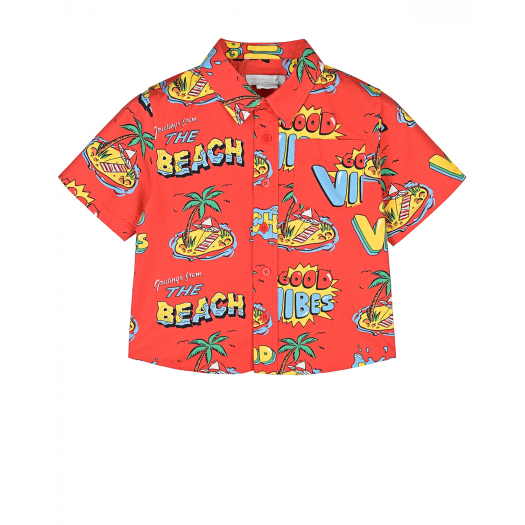 Красная рубашка с принтом &quot;beach vibes&quot; Stella McCartney | Фото 1