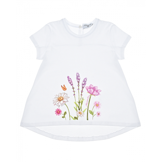 Белая футболка с принтом &quot;полевые цветы&quot; Monnalisa | Фото 1