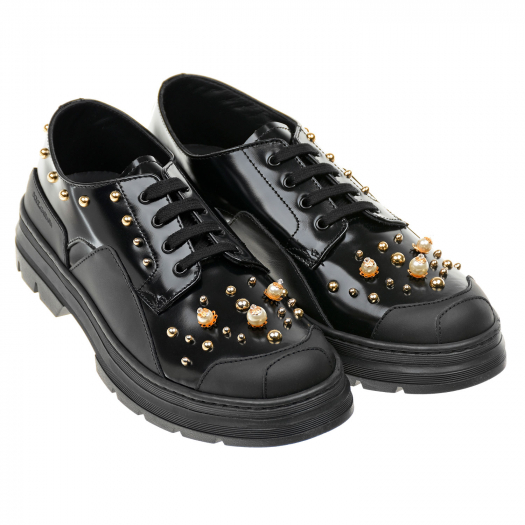 Кожаные ботинки с золотистым декором Dolce&Gabbana | Фото 1