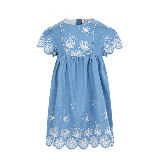 Синее платье с белой вышивкой Tartine et Chocolat | Фото 1