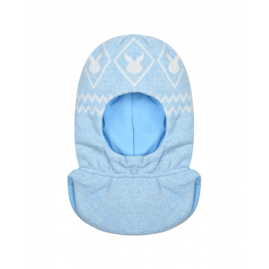 Голубая шапка-шлем с принтом &quot;белые зайцы&quot; Chobi | Фото 1