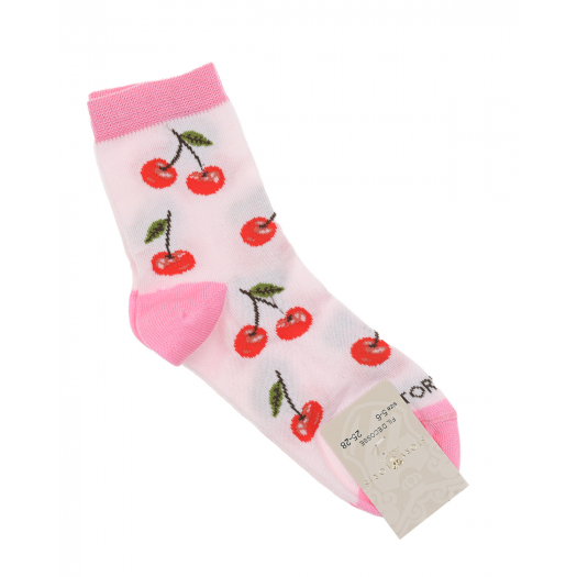 Светло-розовые носки с принтом &quot;вишни&quot; Story Loris | Фото 1