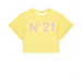 Желтая укороченная футболка с лого No. 21 | Фото 1