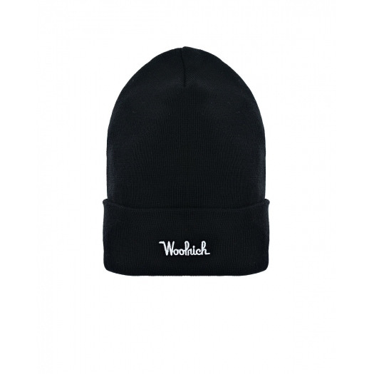 Черная шапка с белым логотипом Woolrich | Фото 1