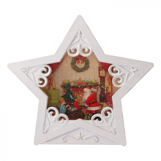 Новогодний сувенир &quot;Рождественская Звезда со снеговиками&quot; белый, Battery/LED-26,5 см Timstor | Фото 1