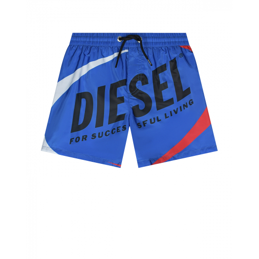 Синие шорты для купания с крупным лого Diesel | Фото 1