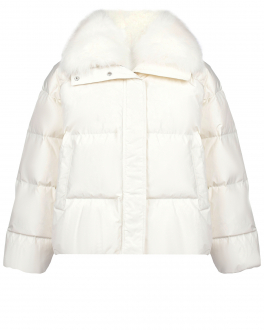 Короткая куртка молочного цвета с меховой отделкой Yves Salomon , арт. 23WYV03766DOLU A1044 | Фото 1