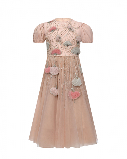 Платье с цветочной вышивкой рукава-фонарики, розовое Eirene | Фото 1