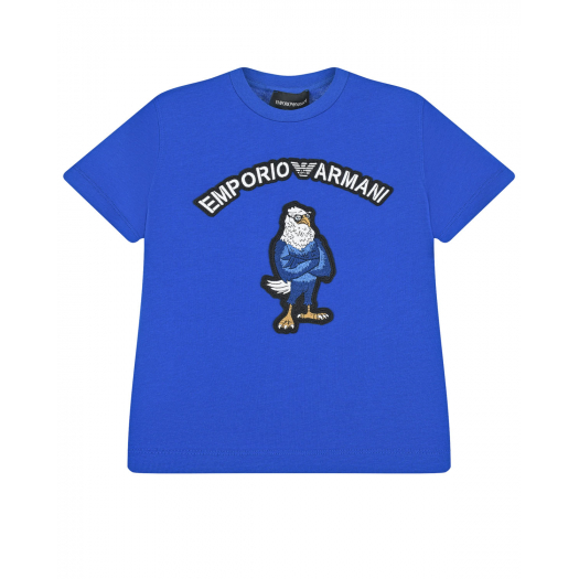 Синяя футболка с патчем &quot;орел&quot; Emporio Armani | Фото 1