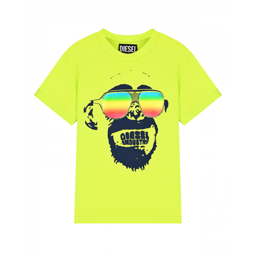 Желтая футболка с принтом &quot;обезьяна в очках&quot; Diesel | Фото 1