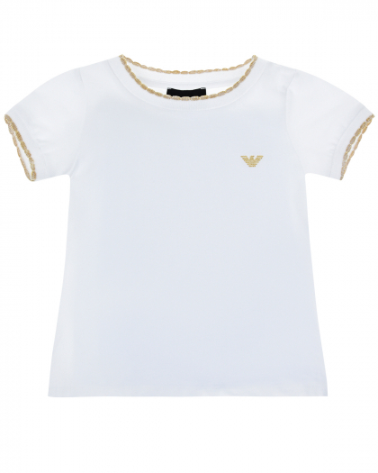 Белая футболка с золотистой отделкой Emporio Armani | Фото 1