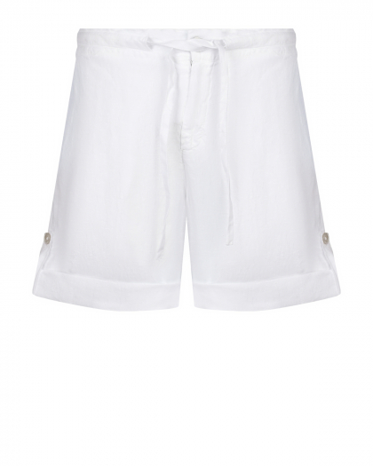 Льняные шорты с поясом на кулиске, белые 120% Lino | Фото 1