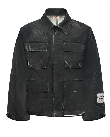 Джинсовая куртка с накладными карманами, черная No. 21 | Фото 1