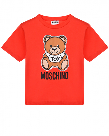 Красная футболка с принтом &quot;медвежонок&quot; Moschino | Фото 1