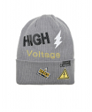 Серая шапка с принтом "High voltage"
