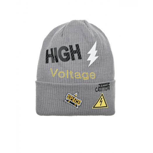 Серая шапка с принтом &quot;High voltage&quot; Il Trenino | Фото 1