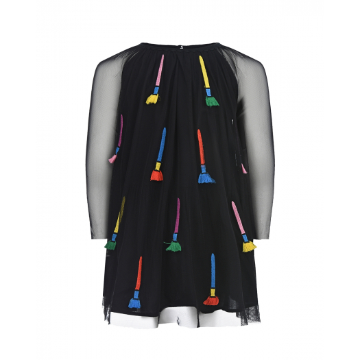 Черное платье с разноцветными кисточками Stella McCartney | Фото 1