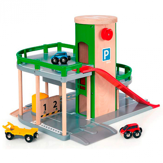 Игровой набор &quot;Парковка к железо-дорожному полотну&quot; с лифтом и 3 машинками, 34х19х39 см BRIO | Фото 1
