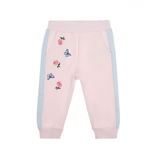 Розовые спортивные брюки с голубыми лампасами Monnalisa | Фото 1