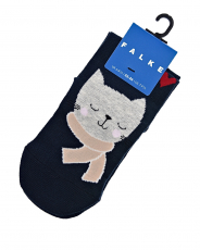 Темно-синие носки с принтом "Кот в шарфе"