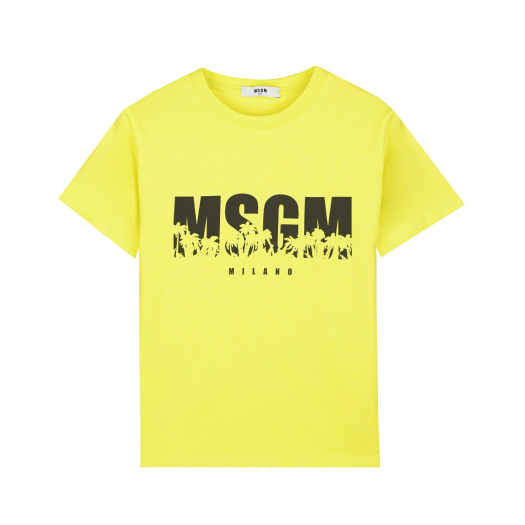 Желтая футболка с черным логотипом MSGM | Фото 1