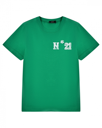 Футболка с лого на груди и на спине, зеленая No. 21 | Фото 1