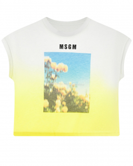 Желто-белая футболка с фотопринтом MSGM Мультиколор, арт. MS028824 86 | Фото 1
