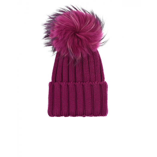 Фиолетовая шапка со съемным меховым помпоном Catya | Фото 1