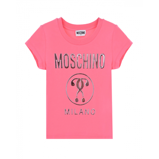 Розовая футболка с перламутровым логотипом Moschino | Фото 1
