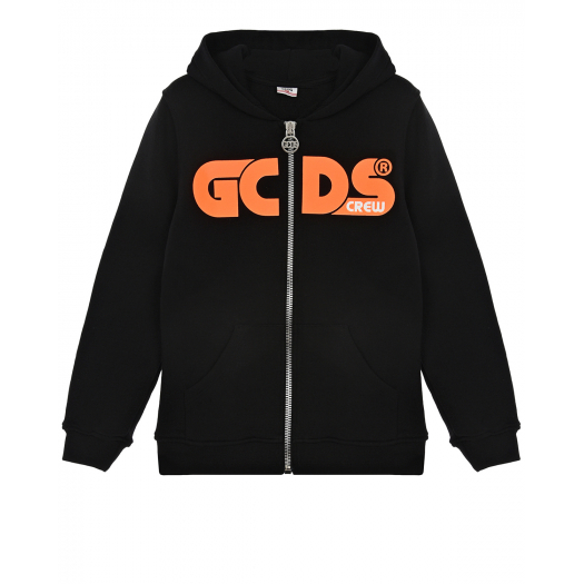 Черная спортивная куртка с оранжевым логотипом GCDS | Фото 1