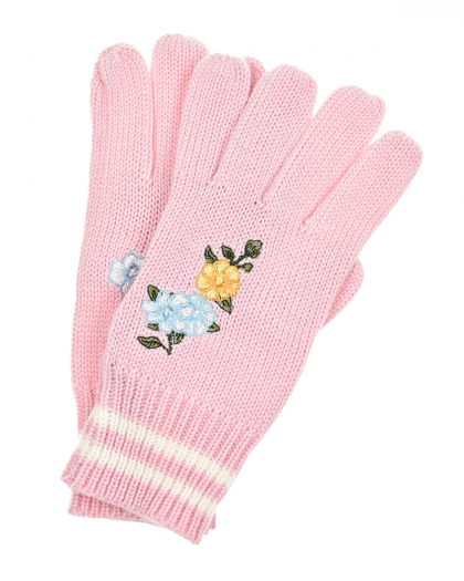 Перчатки с цветочной вышивкой Monnalisa | Фото 1