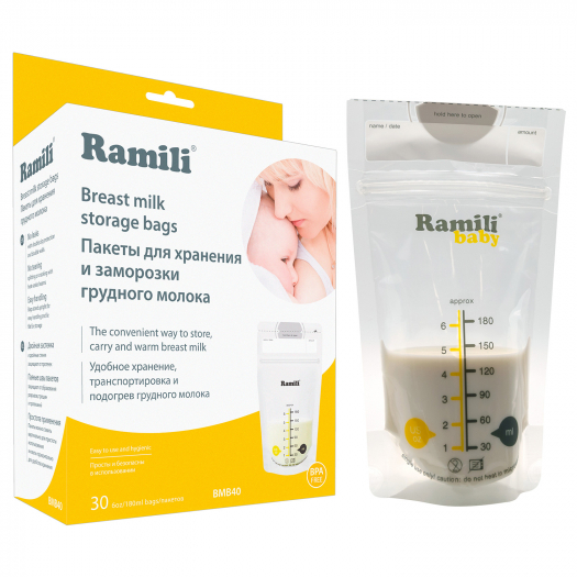 Пакеты для хранения и заморозки грудного молока, 30 пакетов в упаковке, 180 мг Ramili | Фото 1
