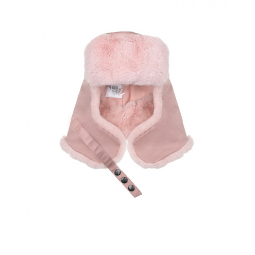 Розовая шапка-ушанка из меха кролика Ploomlé | Фото 1