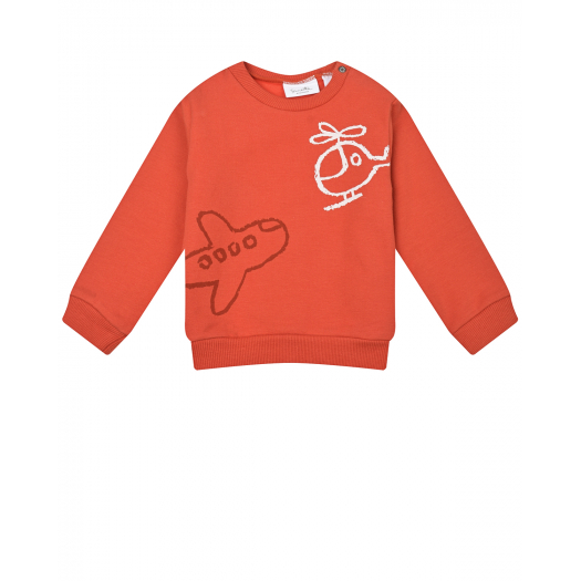 Оранжевый свитшот с принтом &quot;вертолет&quot; Sanetta Kidswear | Фото 1